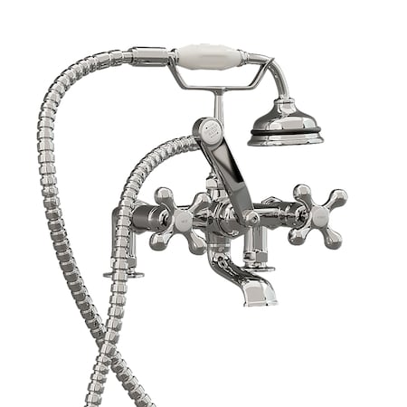 Clawfoot Tub Deck Mount Brass Faucet With Hand Held Shower-Polished Chrome